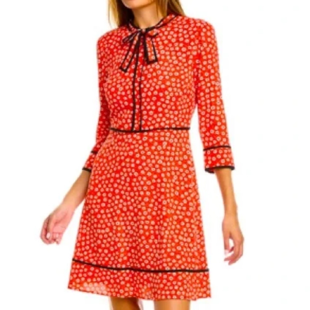 CeCe Red Floral Long Sleeve Dress